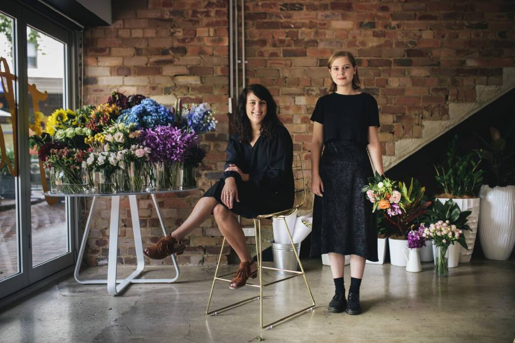 The Floral Society owner Renee Douros and florist Freyja Spear at the new Floral Bar in Kingston.  Photo: Rohan Thomson