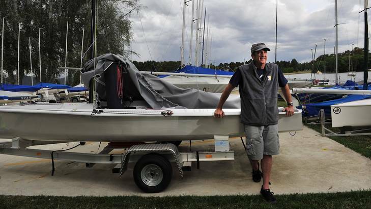 Fred Kasparek of the Canberra Yacht Club attends to his boat. Photo: Jay Cronan