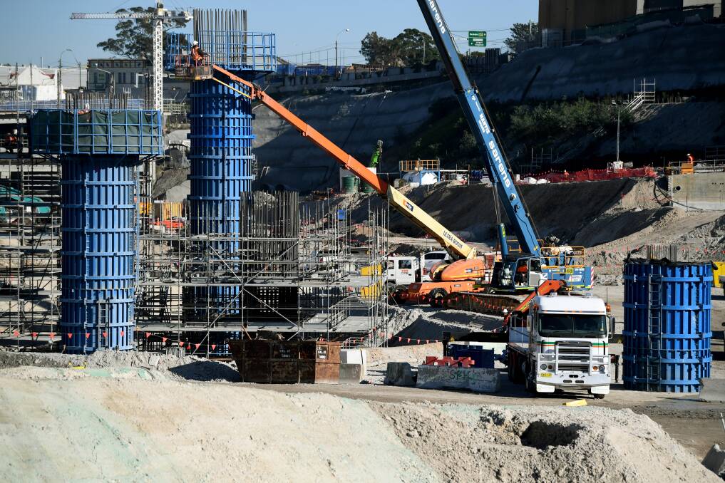 Construction at the St Peters interchange for WestConnex in August. Photo: AAP