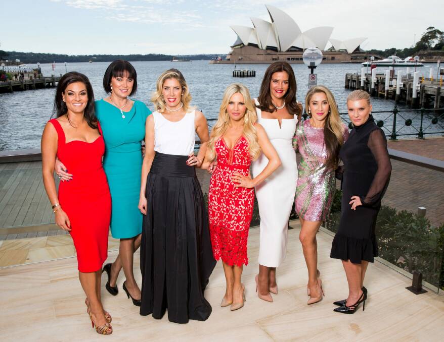 The Real Housewives of Sydney: Nicole O'Neil, Lisa Oldfield, AthenaX Levendi, Melissa Tkautz, Krissy Marsh, Matty Samaei and Victoria Rees. Photo: Ben Symons