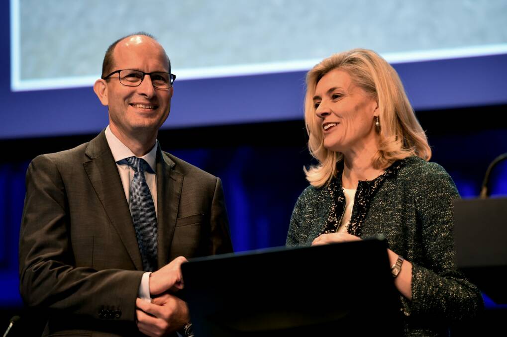 AMP chief executive Craig Meller and chairman Catherine Brenner. Photo: Fairfax Media 