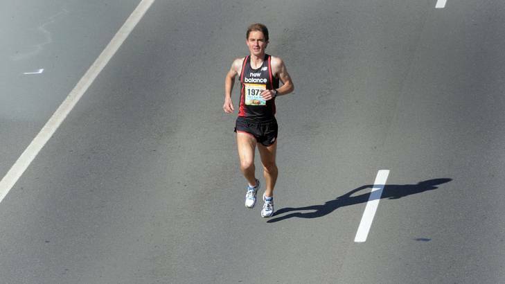 Canberra Olympian Martin Dent won the Sydney Harbour 10km in a time of 28.38 yesterday. Photo: Graham Tidy 