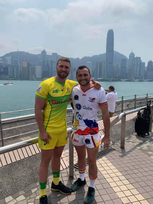 Lewis Holland and Danny Matthews at the Hong Kong sevens launch. Photo: Supplied
