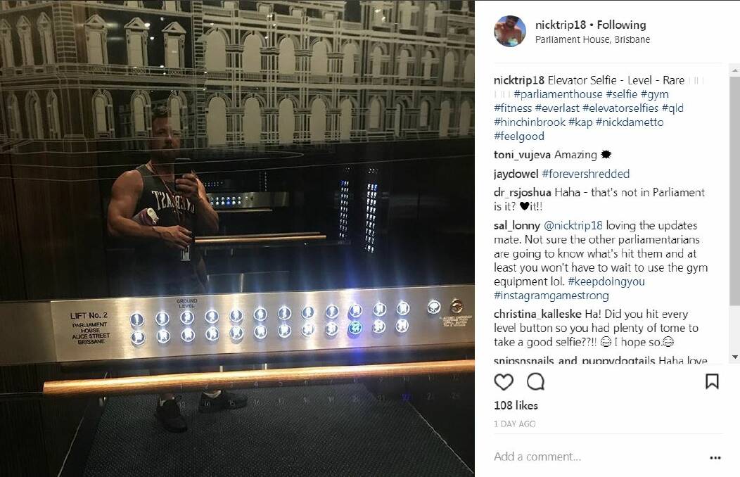 Nick Dametto snaps a selfie in the Queensland Parliament lift. Photo: Instagram