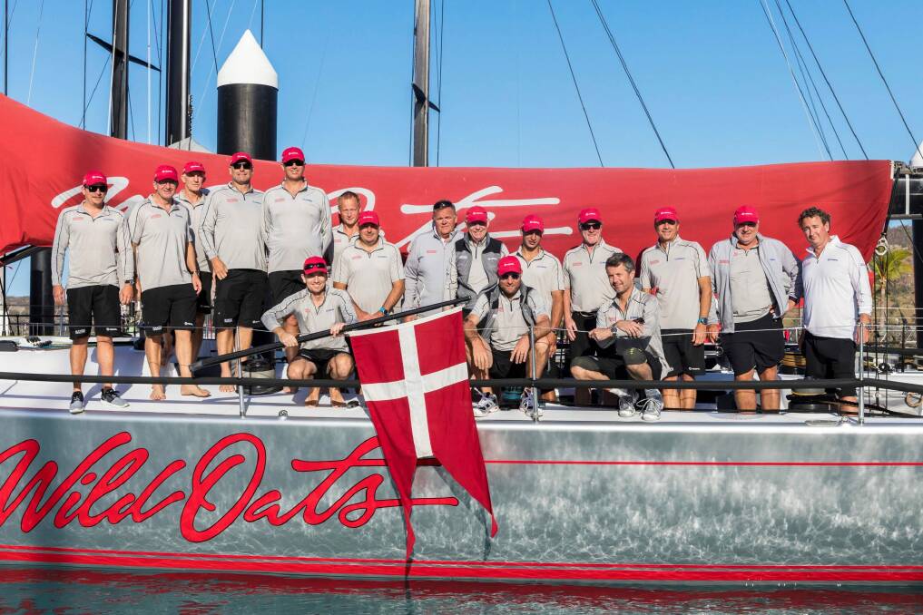 Royal racing: Prince Frederik of Denmark (front row) and his Wild Oats crew took top honours in the grand prix division at Hamilton Island. Photo: Andrea Francolini