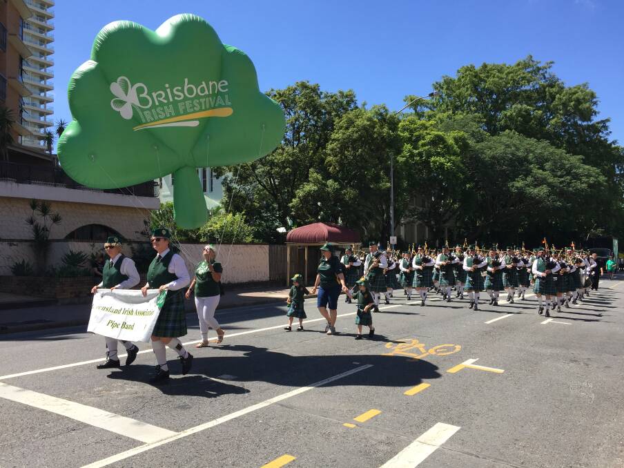 Giant, inflatable shamrocks flew proudly above the parade participants as they completed their loop. Photo: Toby Crockford - Fairfax Media