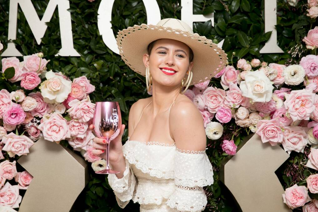 Jesinta Franklin poses for a photograph at the Moet and Chandon race day at the Royal Randwick Racecourse. Photo: Cole Bennetts