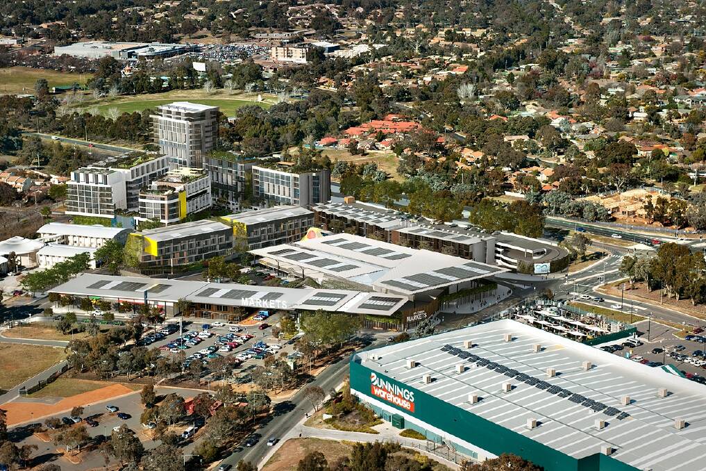 An aerial view of the Belconnen Fresh Food Markets showing proposed future units. Photo: Andrew Griffiths