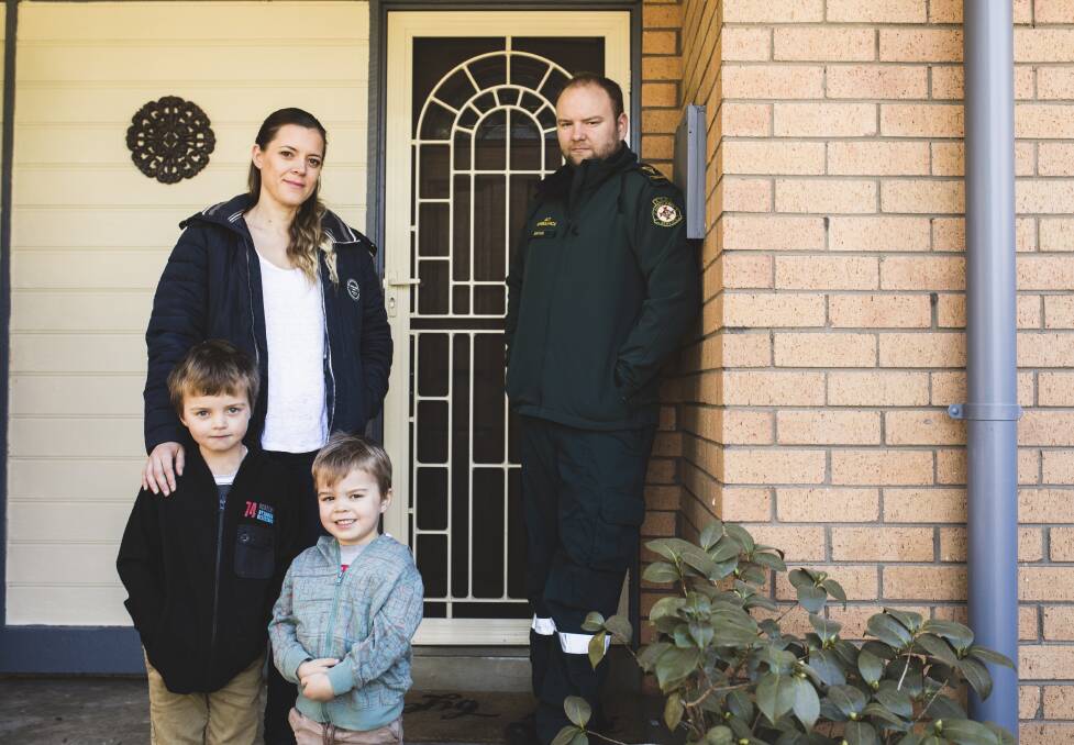 Bryan Woodford, pictured with his wife Amy and their sons Ethan, six, and Hayden, four, is a paramedic and has lived in Charnwood for five years. Photo: Jamila Toderas