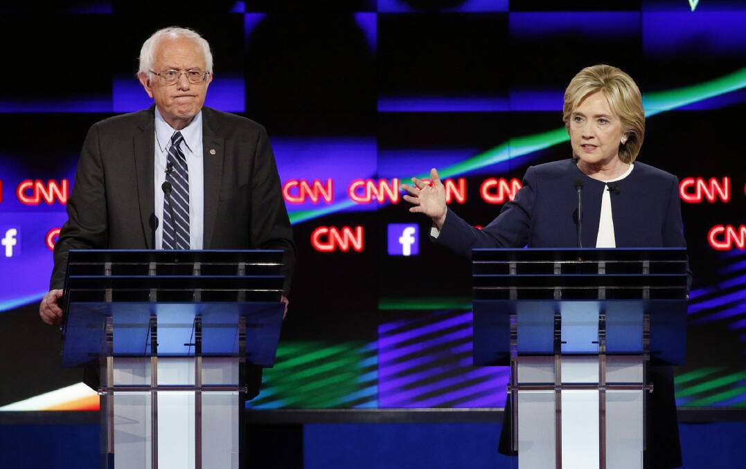 Former secretary of state Hillary Rodham Clinton, right, with Senator Bernie Sanders, has consistently been seen as the Democrats' nominee. Photo: John Locher