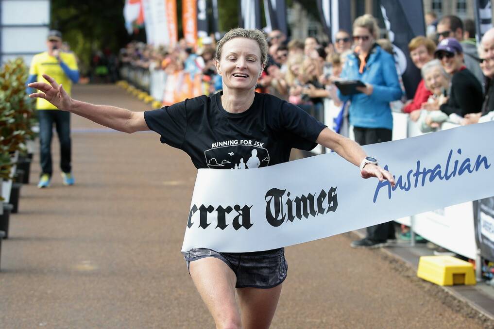Fleur Flanery winning the Canberra marathon in 2015. Photo: Jeffery Chan