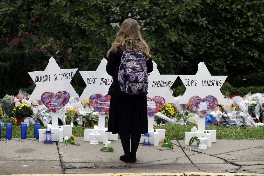 A makeshift memorial at the Tree of Life Synagogue in Pittsburgh. Photo: AP
