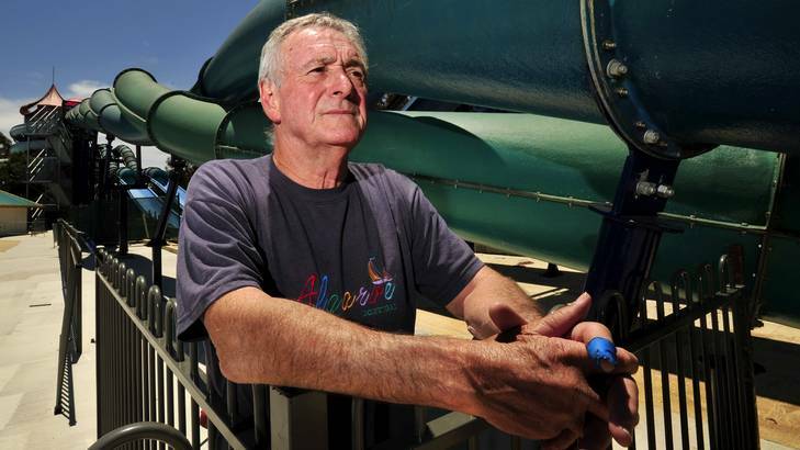 Owner of Big Splash Waterpark Ron Watkins is unhappy that ACT Government forced him shut down his new water slide at the park after it has been built in time for the summer season. Photo: Jay Cronan