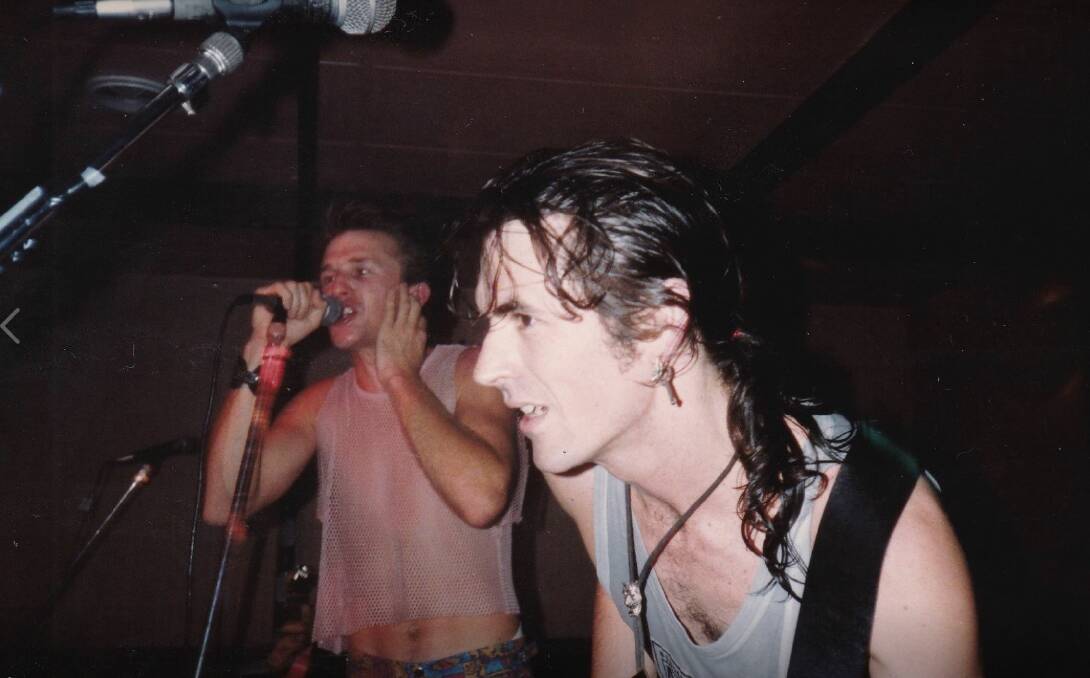 Marty Burke and Stephen Mee of Brisbane's Razar in 1989 at Brisbane's Albert Street Speakeasy. This was their last gig before Sunday's 2018 show at the Triffid. Photo: Chris Converse