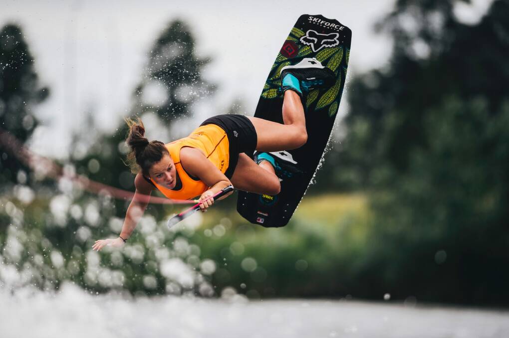Charli Shore at the Australian Open wakeboarding event on Sunday. Photo: Rohan Thomson
