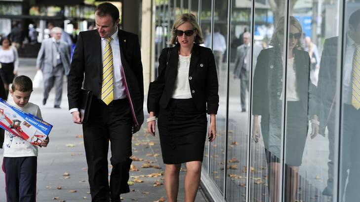 ACT Deputy Chief Minister Andrew Barr and ACT Chief Minster Katy Gallagher arrive at the ACTEW building in Canberra. Photo: Jay Cronan
