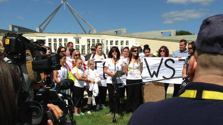 Single Parent Action Group protesters rally outside parliament. Photo: Photo courtesy Single Parent Action Group.