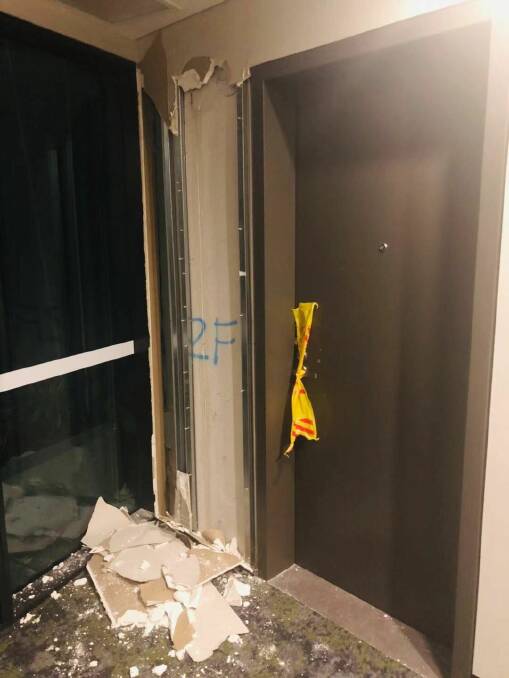 A crack on the wall inside Opal Tower at Sydney Olympic Park.  Photo: Supplied