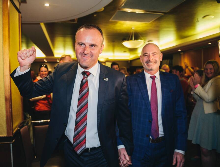 Andrew Barr arrives at Labor's election night function. Photo: Rohan Thomson