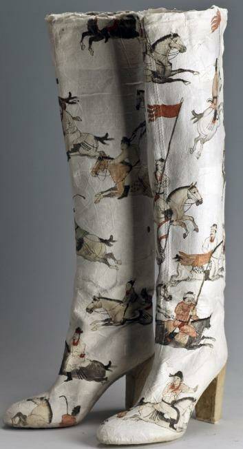 <i>Tang Dynasty Polo</i>, 2011, Sergio Rossi Boots with ink on rice paper, by Peng Wei, of China.  Photo: Supplied