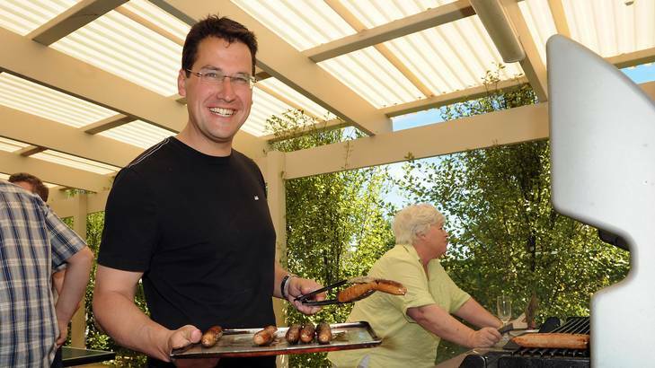 Liberal leader Zed Seselja held a bbq at his house yesterday afternoon. Photo: Colleen Petch