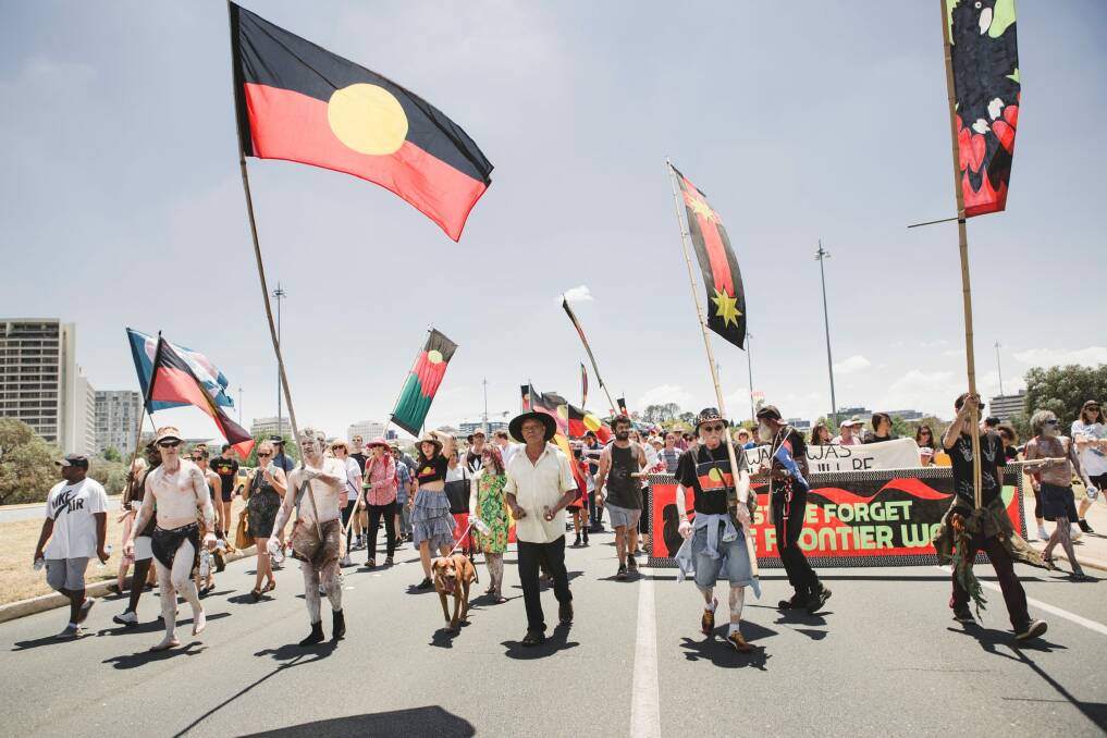 Invasion Day protest at Canberra.  Photo: Jamila Toderas