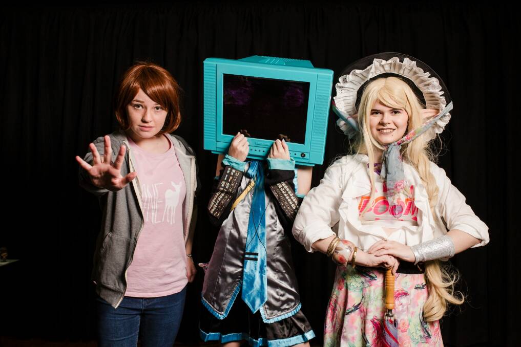 Dressed to impress: Sienna McGrath as Max from Life is Strange, Eve Appleby as Hatsune Miku, and Lewis Turner as Taako from Adventure Zone.  Photo: Jamila Toderas