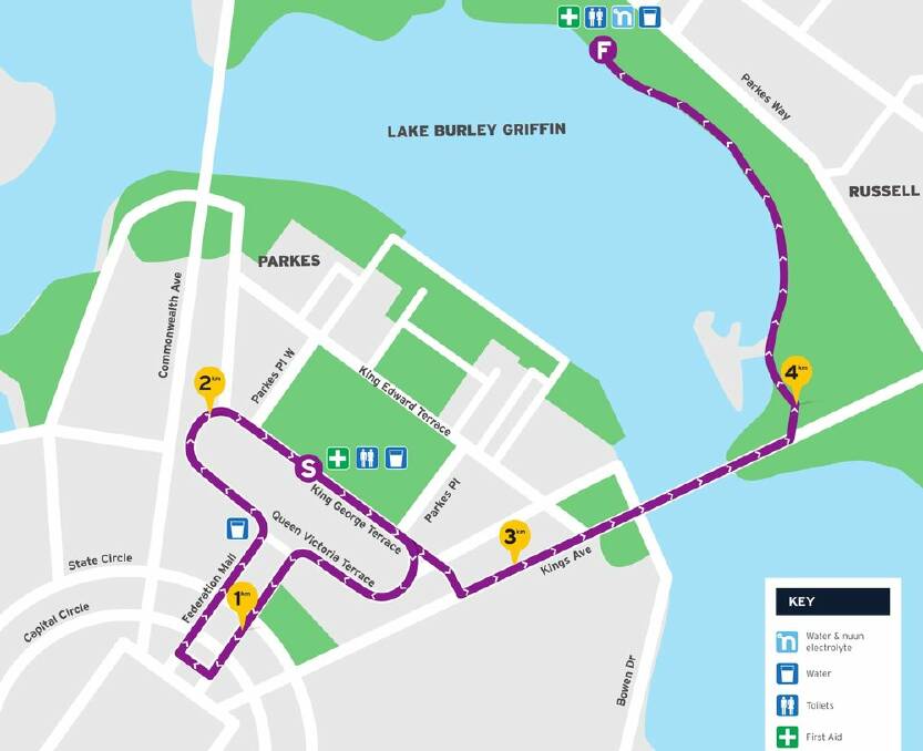 The route for the 5km Paw Parade as part of The Canberra Times Fun Run festivities. Photo: Supplied