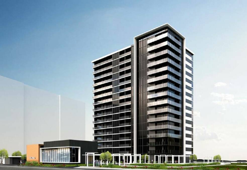 An artist impression of The Oaks, a proposed development by Amalgamated Property Group for a 16-storey building with 156 apartments.  Photo: Supplied