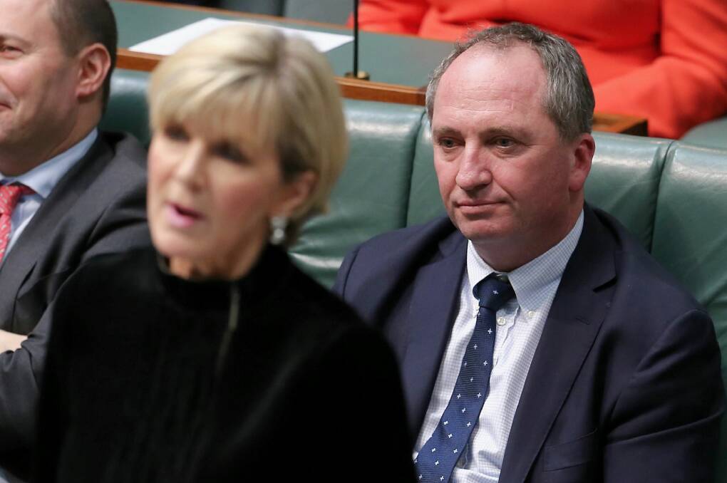 Minister for Foreign Affairs Julie Bishop and Deputy Prime Minister Barnaby Joyce. Photo: Alex Ellinghausen
