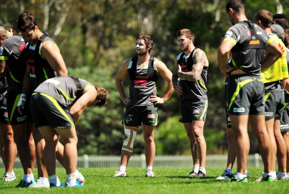 Jarrod Croker and Josh Dugan in their Raiders days together. Photo: Colleen Petch