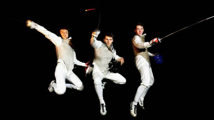 The ACT men's under-17 foil team, Edmund Goldrick, 16, of Weetangara, Callum Bodman, 15, of Torrens and Caleb Dray, 15, of Gunghalin can't wait to see fencing at the Olympic Games. Photo: Melissa Adams
