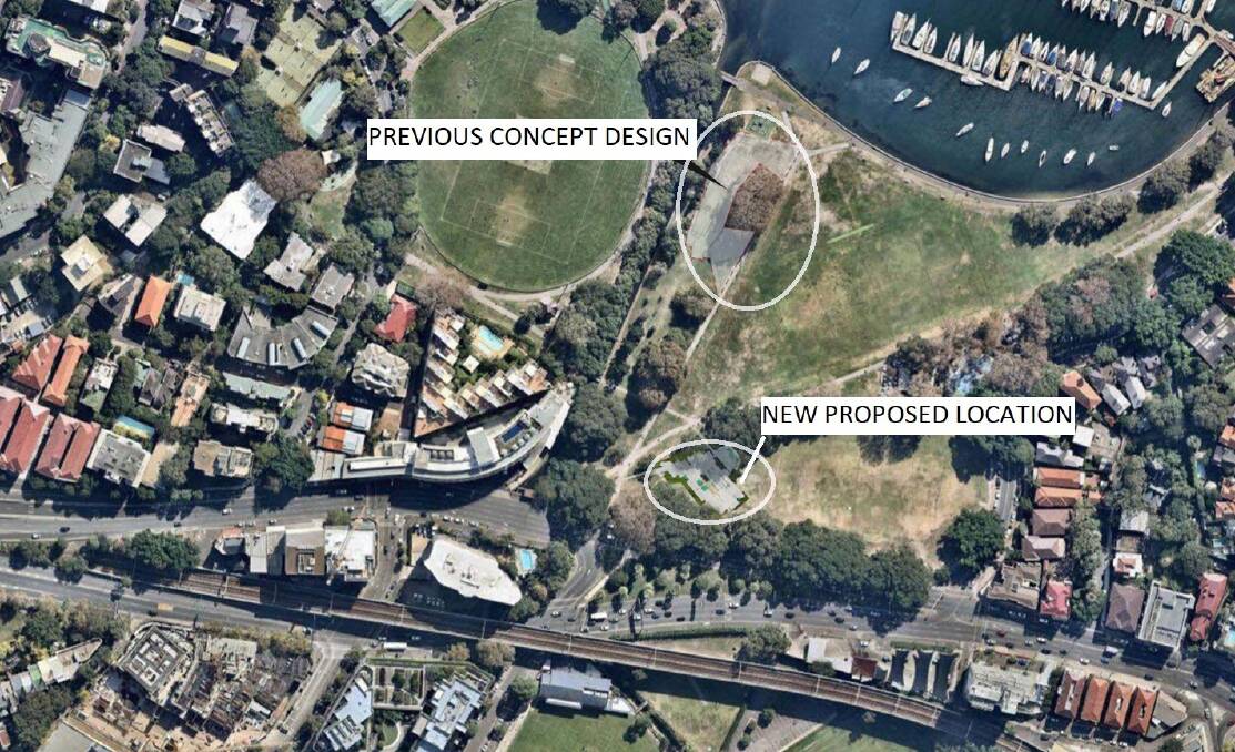 The revised plans are for a site in the park's south-west corner, next to busy New South Head Road. Photo: Supplied