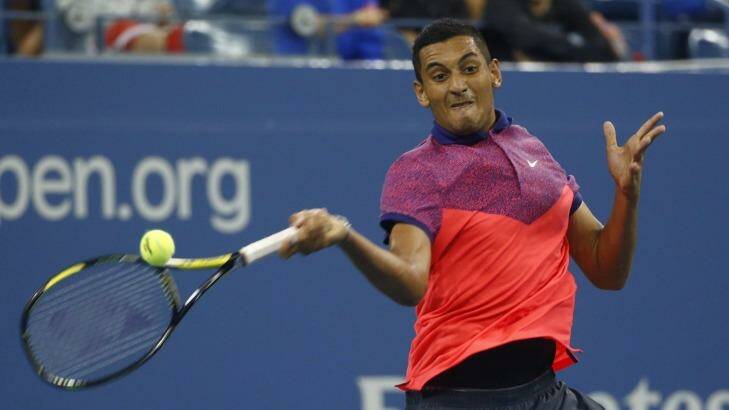 Nick Kyrgios of Australia returns a shot to Tommy Robredo of Spain in their US Open third round match. Photo: Reuters