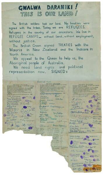 A petition the Larrakia people of the Northern Territory sent to the Queen in 1972. Photo: National Archives of Australia