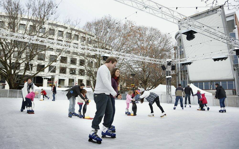 Ice skaters on the ice during last year's Skate in the City at Garema Place. Photo: Jeffrey Chan