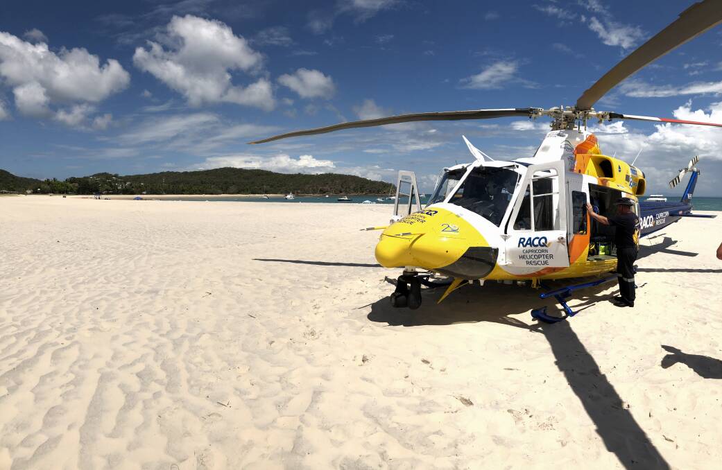 The RACQ Capricorn Helicopter Rescue Service was tasked to Great Keppel Island after a man was stabbed by a stingray barb. Photo: RACQ Capricorn Helicopter Rescue Service