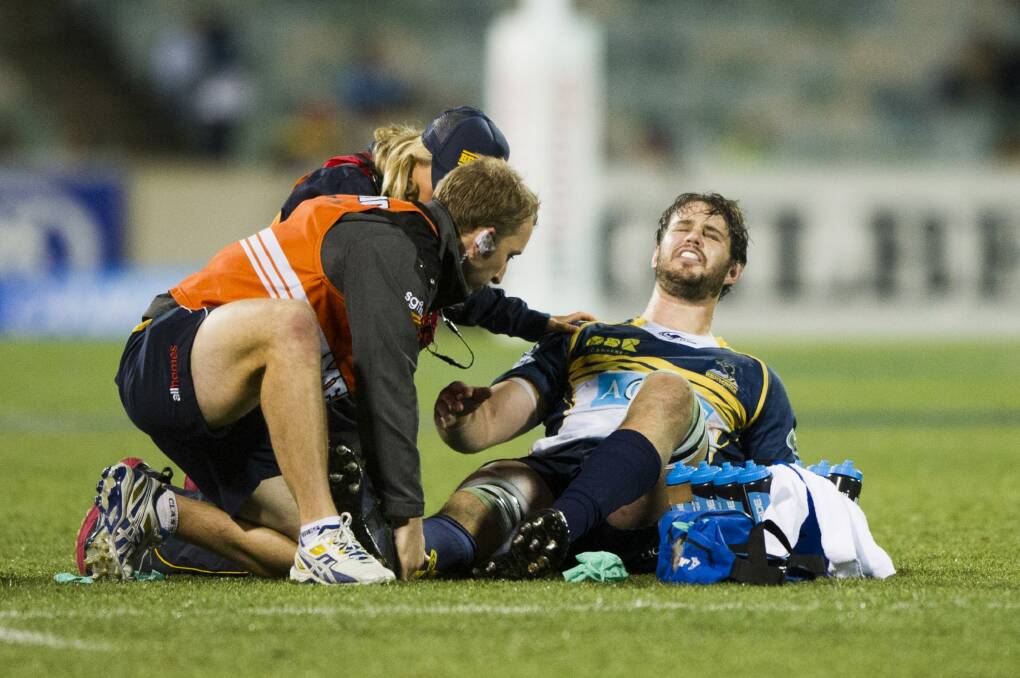 Sam Carter after suffering a serious knee injury last month. Photo: Jay Cronan