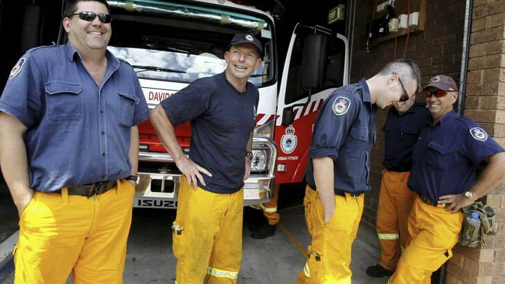Tony Abbott at the Davidson Rural Fire Brigade where he volunteers. Photo: James Brickwood
