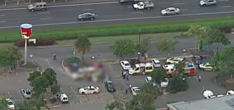 A child died after being struck by a vehicle at the BP petrol station north of Brisbane on Thursday. 
 Photo: Nine News Queensland