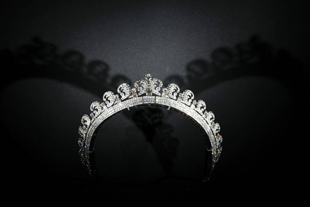 The 'Halo' tiara owned by her majesty Queen Elisabeth II, on display at 'Cartier: The Exhibition' at during the National Gallery of Australia in Canberra. Photo: Lukas Coch, AAP