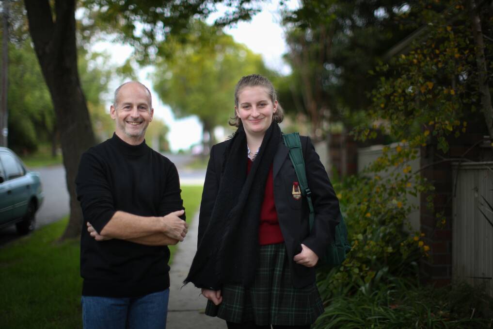 David Bonnett and his daughter Fiona, who is in Year 11 at Camberwell High. She has moved from an independent school to a state high school. Photo: Simon Schluter