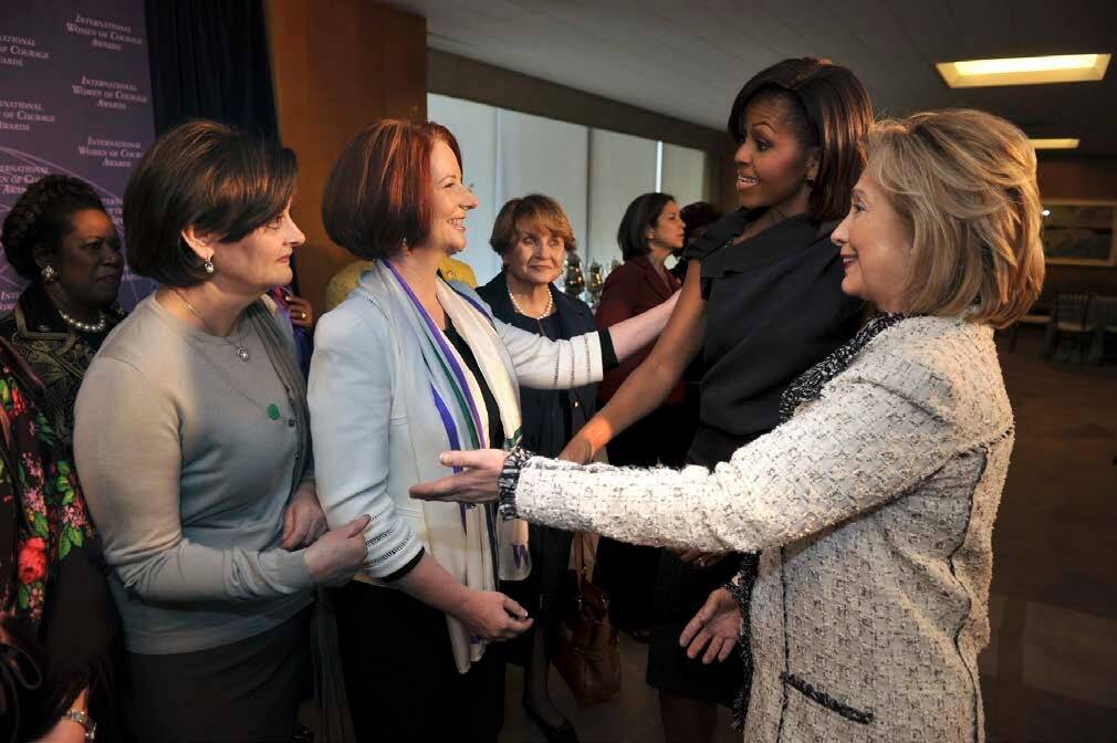 Cherie Blair, Julia Gillard, Michelle Obama and Hillary Clinton. Photo: David Foote