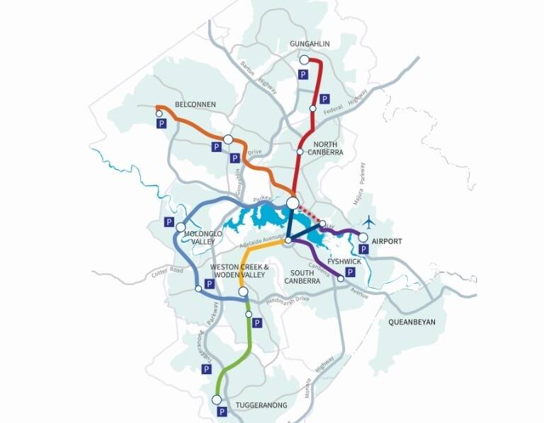 The ACT government's light rail master plan map Photo: Supplied