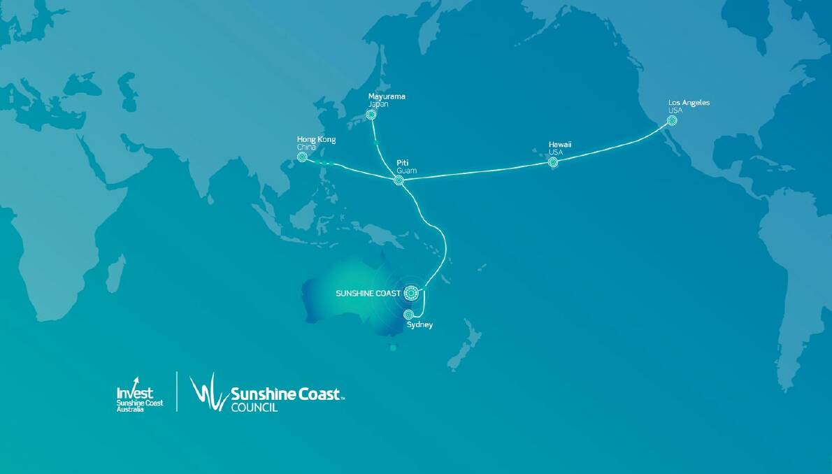 The undersea fibre optic cable that would run into the Sunshine Coast, providing Australia's fastest telecommunications connection to Asia. Photo: supplied