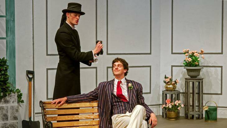 The Importance of Being Earnest: from left John Brennan (Jack), Miles Thompson (Algernon).  Photo: Ross Gould