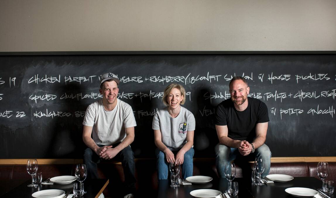 Eightysix restaurant, at Braddon. From left, Head chef Michael Rees, manager Dash Rumble, and Owner Gus Armstrong. Photo: Jamila Toderas Photo: Jamila Toderas