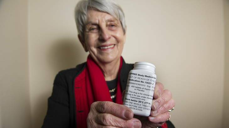 Caroline Nott is participating in a ASPREE (ASPirin in Reducing Events in the Elderly), a clinical trial of daily aspirin vs a placebo in over 70s. Photo: Rohan Thomson