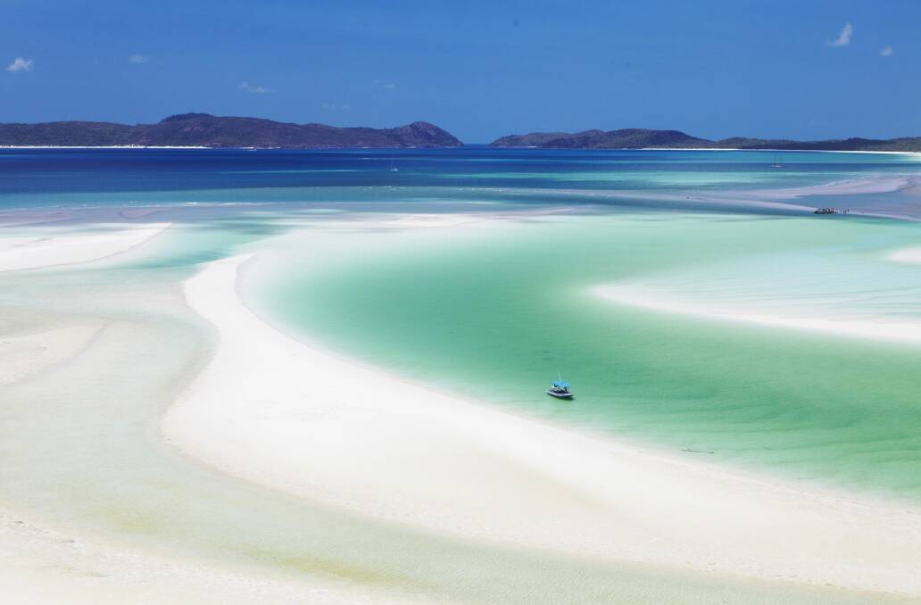 Whitehaven Beach, Queensland, one of several beaches which claims to have the whitest sand in Australia. Photo: Tourism Whitsundays