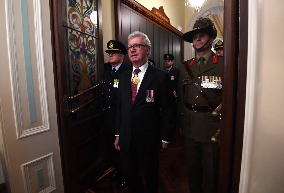 Queensland Governor Paul de Jersey entering the old Legislative Council chamber to open the state's 56th Parliament. Photo: Dan Peled/AAP